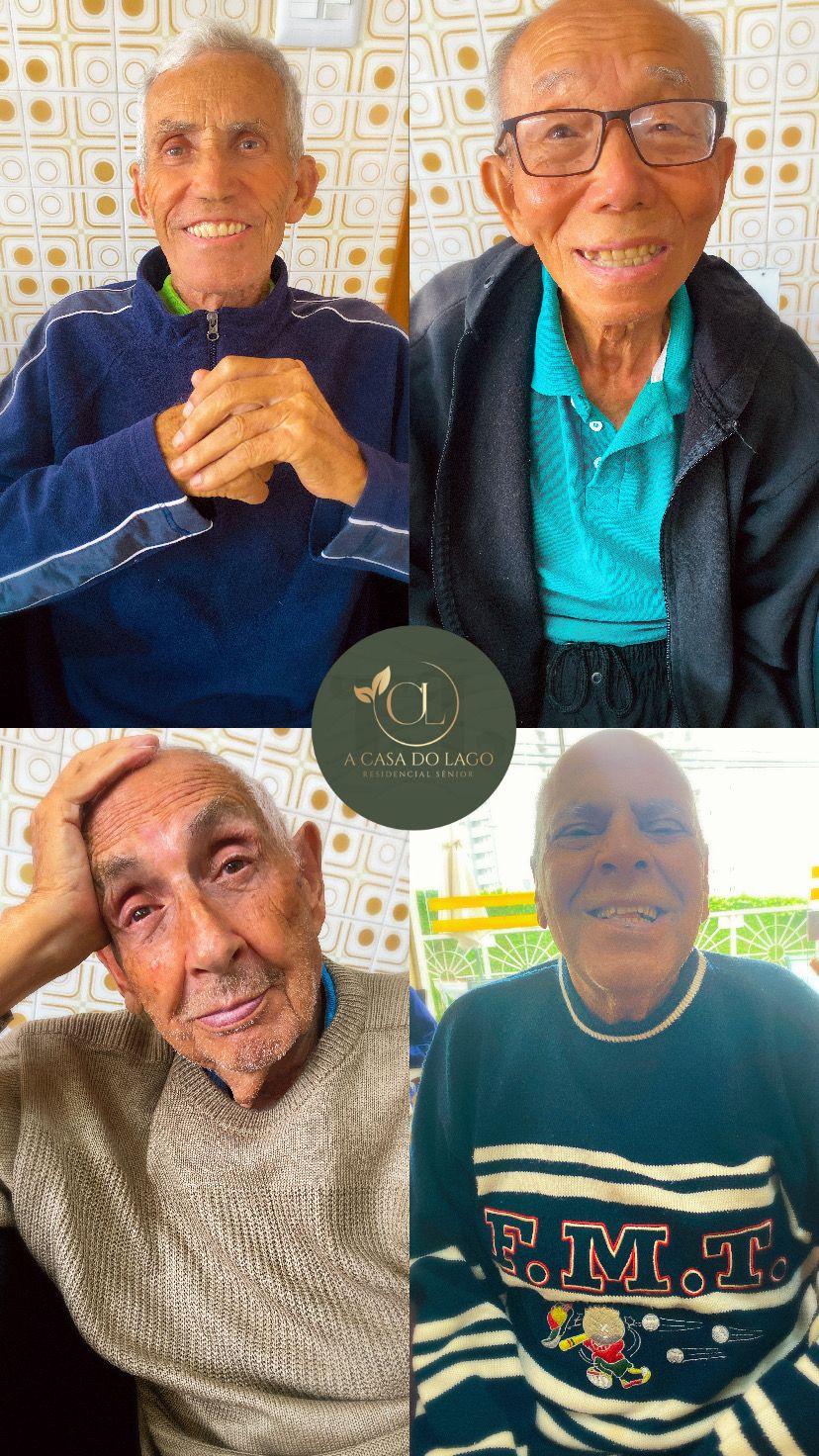 Painel com retratos e momentos dos residentes.